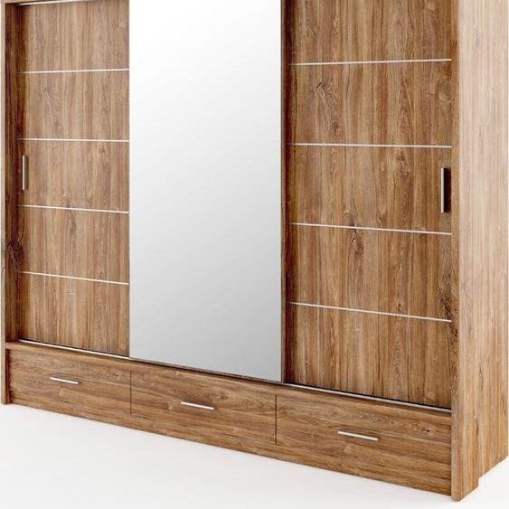MINIO go for it, armoire, armoire à portes coulissantes, ARTI 1, 250cm, avec éclairage, couleur chêne de Stirling