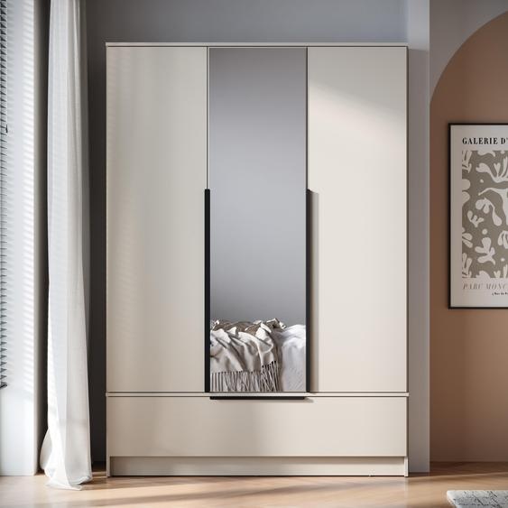MINIO go for it, armoire moderne, SPLIT 3D, 134,5 cm, 3 portes, 1 tiroir, 6 étagères, 2 tringles à vêtements, avec miroir, couleur cachemire