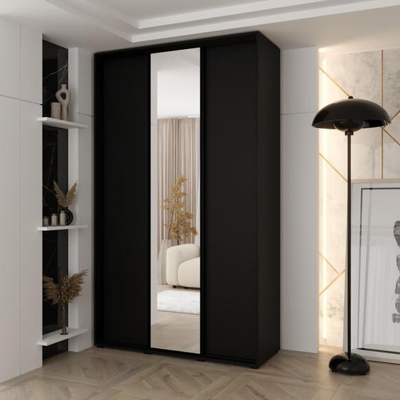 MINIO go for it, armoire VADO, 160 x 235,2 x 60 cm, 3 portes coulissantes (dont 1 miroir), 10 étagères, 2 tringles métalliques, noir mat