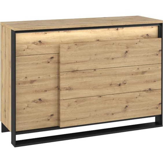 MINIO go for it, Commode, QUANT, 90 cm, 1 porte, 4 tiroirs, Chêne Artisan/Noir Couleur