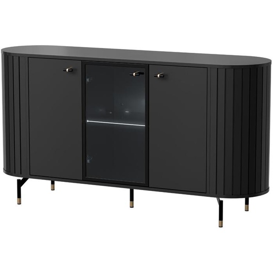 MINIO go for it, commode ZAMA 150 cm, avec porte en verre, côtés arrondis décoratifs, avec éclairage LED, couleur noire