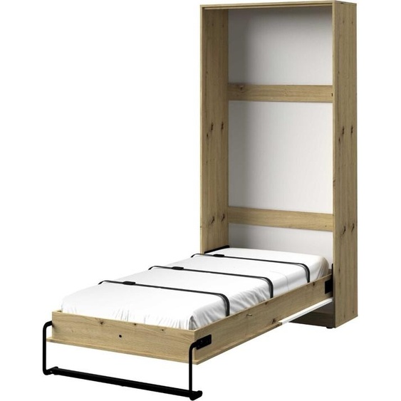 Minio, lit dans larmoire Nantes 90x200 cm, sans matelas, façades brillantes, couleur chêne Artisan/blanc