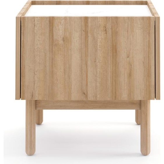 Minio, table de nuit, Ohio 50 cm, Chêne Riviera / Marbre blanc couleur