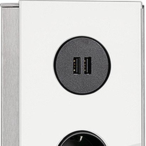 MIRA Prise dangle en verre USB A BLANC - 2x Schuko et 2x USB Charger / Prises de courant