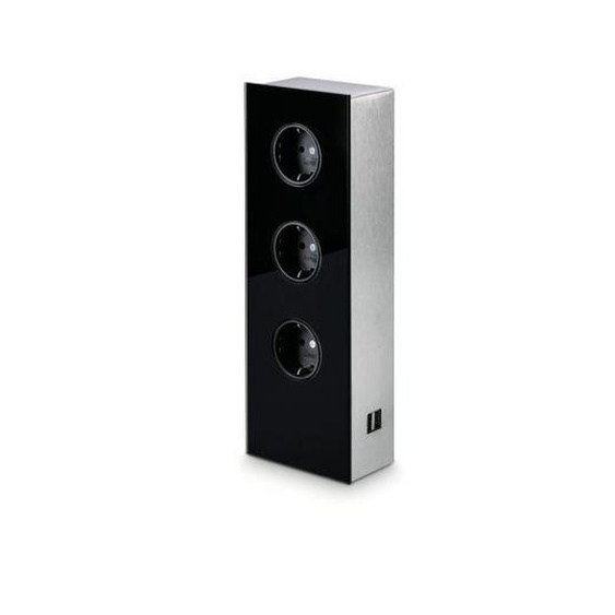 MIRA élément de prise USB en verre NOIR - Schuko 3x et 2x USB Charger / Prises de courant / Port USB