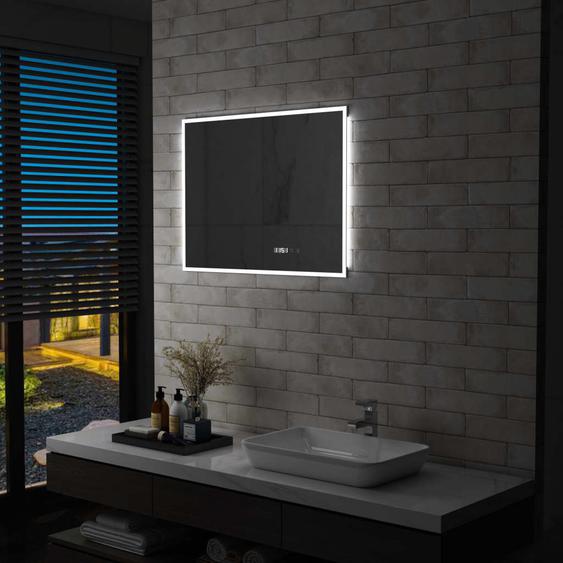 Miroir à LED et capteur tactile et affichage dheure 80x60 cm