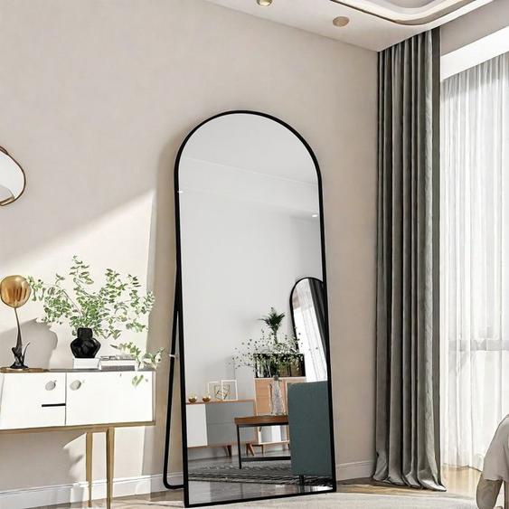 Miroir arqué pleine longueur 80x180cm, grand miroir de sol incliné, miroir de courtoisie mural de salon, miroir sur pied arqué,