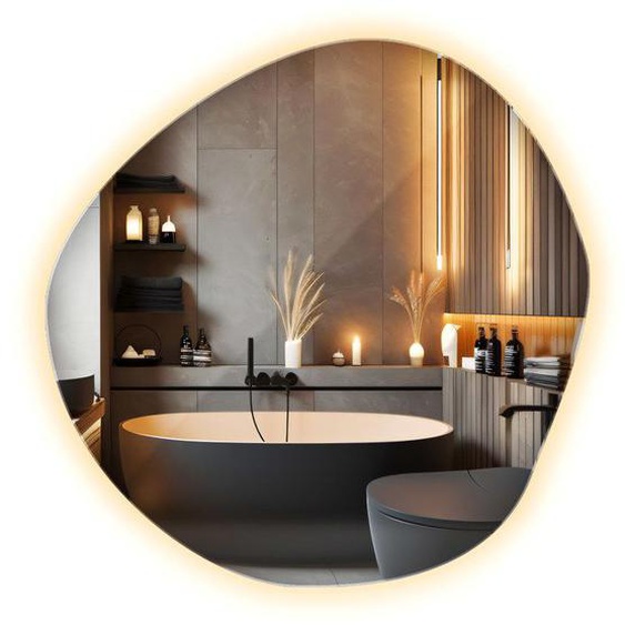 Miroir asymétrique led, Miroir mural loft LED nuage irrégulier moderne 90 cm lumière chaude