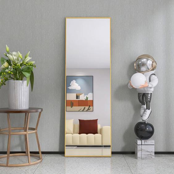 Miroir au sol 162x53 cm, miroir indépendant, pouvant être accroché au mur, cadre en aluminium, cadre doré