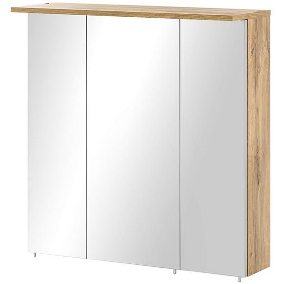 Miroir avec 3 portes,Reproduction chêne, dimensions 70,5 x 16 x 72,3 cm, avec éclairage LED