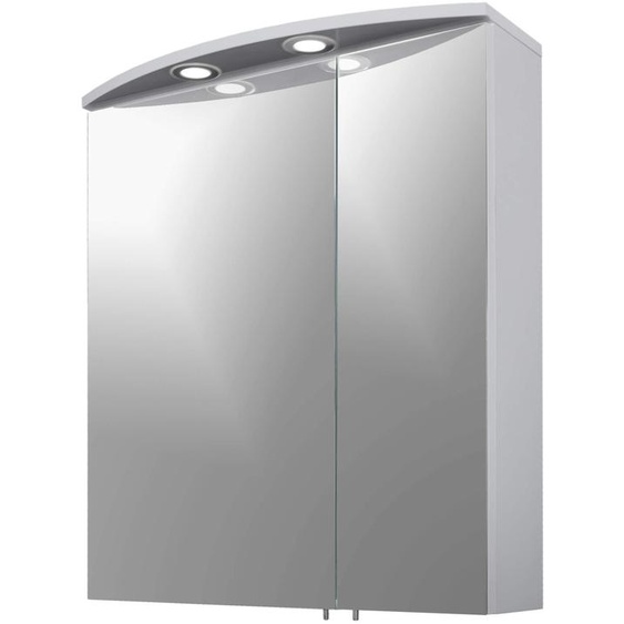 Miroir avec éclairage LED, 60 cm, 2 portes, 2 étagères en verre, avec spots intégrés