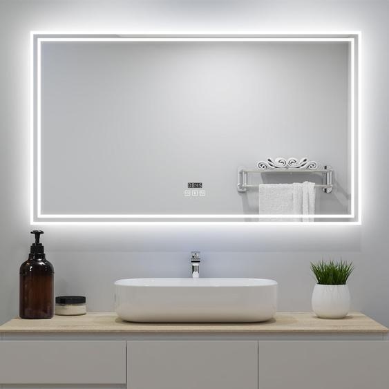 Miroir Bluetooth 80x60 cm, Tricolore + Horloge + Auto-extinction après 1h + Dimmable + Anti-fogAuto-extinction après 1h
