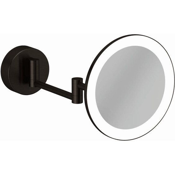 Miroir cosmétique LED Kludi VELA R 58995N2W, grossissement x3, fixation murale, finition canon de fusil brossé