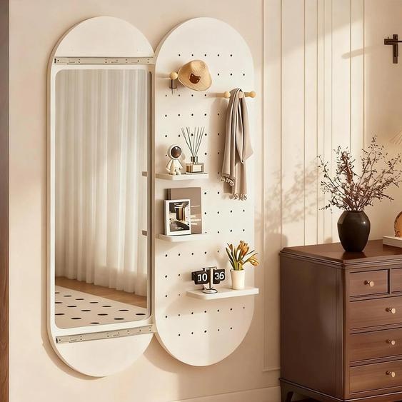 Miroir coulissant avec plaque perforée - Miroir corps entier, miroir mural & miroir dressing, miroir caché pour chambre & couloir Blanc 50x150cm JZ-DD750