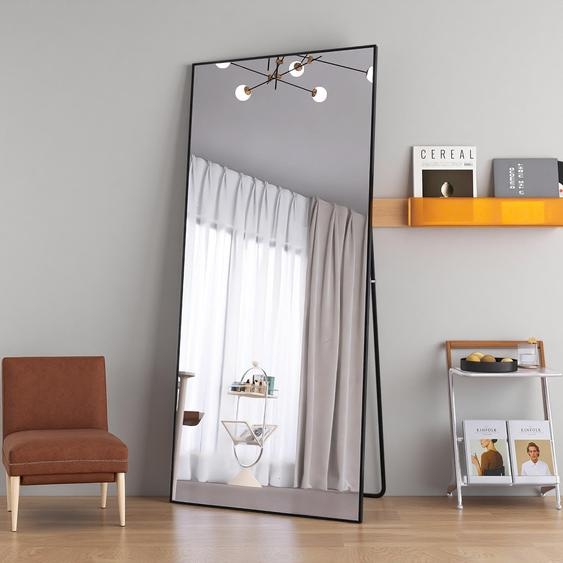 Miroir de corps entier INONEFT, 180 x 80 cm, miroir mural rectangulaire, à poser ou à fixer au mur, idéal pour chambre, salon, dressing, couleur noire
