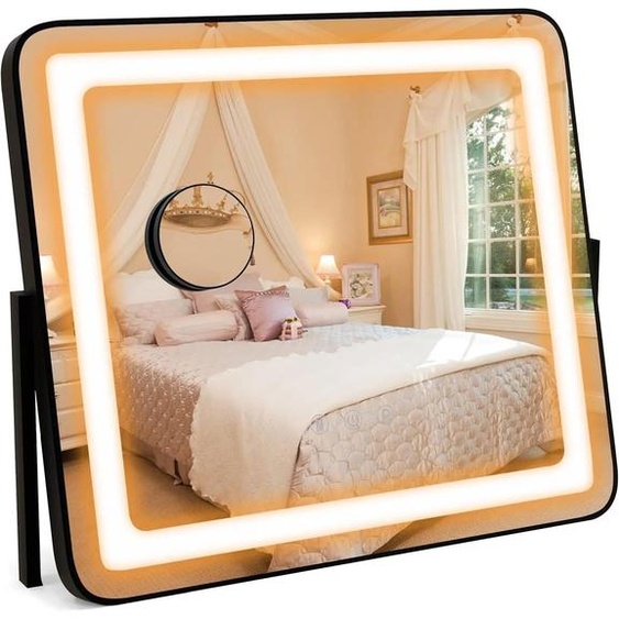 Miroir de maquillage à LED - Miroir de table - Pivotant à 360° - 3 modes déclairage - Température de couleur et luminosité réglables - Grand format - Noir