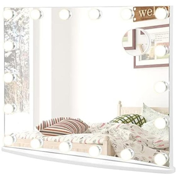 Miroir de maquillage avec 18 LED, 3 couleurs de lumière, 4 niveaux de luminosité et grossissement 3x