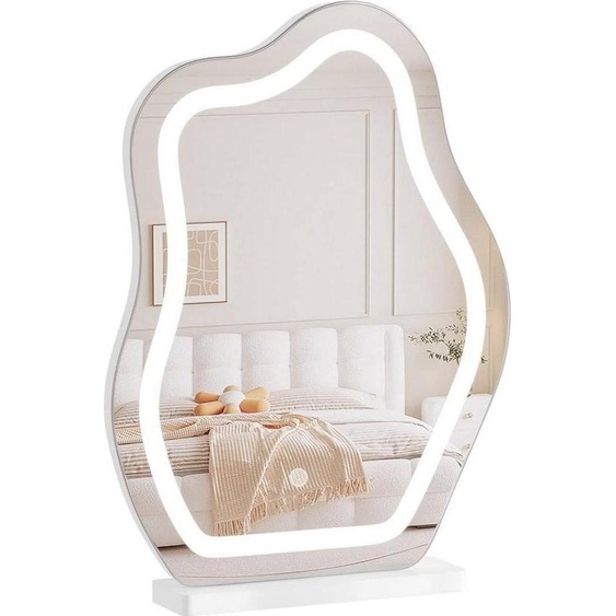 Miroir de maquillage avec éclairage - forme de nuage - LED à intensité variable en 3 couleurs - Miroir de table pour le maquillage ou les bijoux - Pour les filles et les femmes - 43 x 56 cm - Support MDF inclus - Blanc
