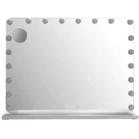 Miroir de maquillage Bolt Edge avec éclairage – Blanc – Miroir de table pour bureau – 20 lampes LED à intensité variable – 3 couleurs de lumière – Carré