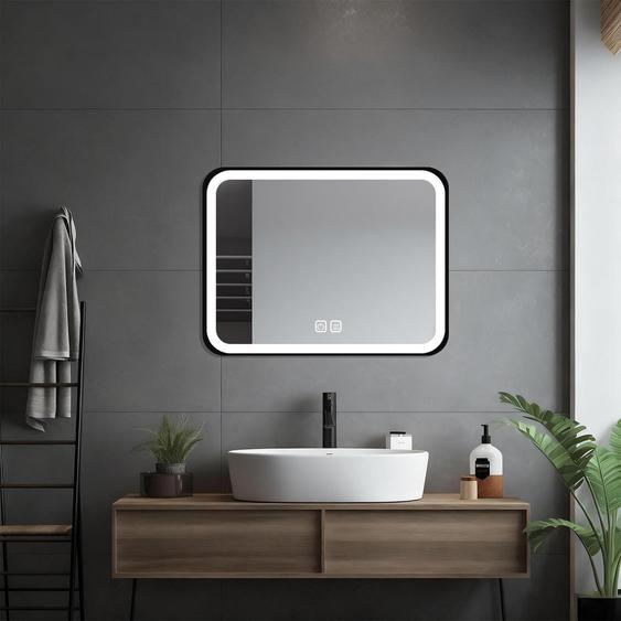 Miroir de maquillage éclairé, 40x60 cm, avec variateur dintensité, 3 modes, fonction anti-buée, couleur noire