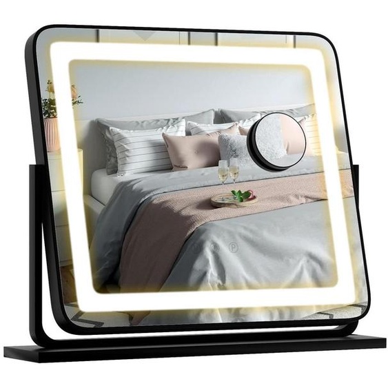 Miroir de maquillage éclairé, avec 3 couleurs de lumière, grossissement 5x, rotation à 360° et contrôle tactile