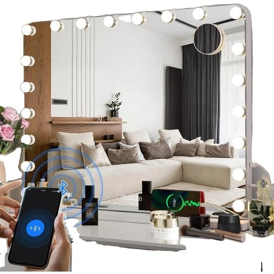 Miroir de maquillage Hollywood, 20 lumières LED à intensité variable, haut-parleur Bluetooth, 31,5x24,4 pouces