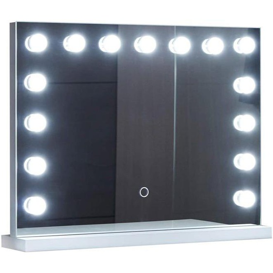 Miroir de maquillage hollywood avec 15 ampoules led dimmables tactile 3 en 1 eclairage blanc froid/chaud/neutre de table