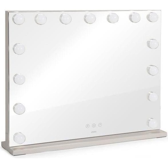 Miroir de Maquillage Hollywood LIVOO DOS207, 56 x 44 cm, 15 LEDs, 3 Modes Lumineux, Blanc