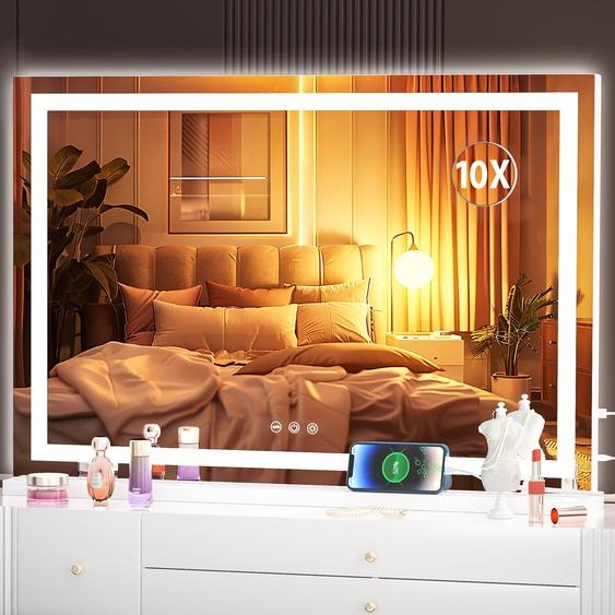 Miroir de maquillage LED, 80x50 cm, avec variateur dintensité, 3 modes, contrôle tactile, couleur blanche