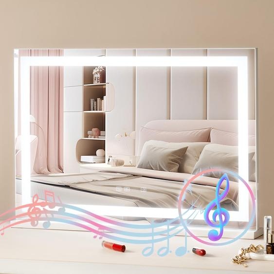Miroir de maquillage LED, grossissement 5x, Bluetooth, écran tactile, fixation murale