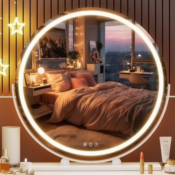 Miroir de maquillage LED rond, diamètre 60 cm, avec variateur dintensité, 3 modes déclairage,tactile, couleur blanche