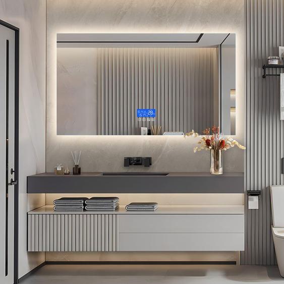 Miroir de salle de bain avec éclairage 80x140 cm, miroir LED, 3 variateurs, affichage de lheure et de la température, antibuée