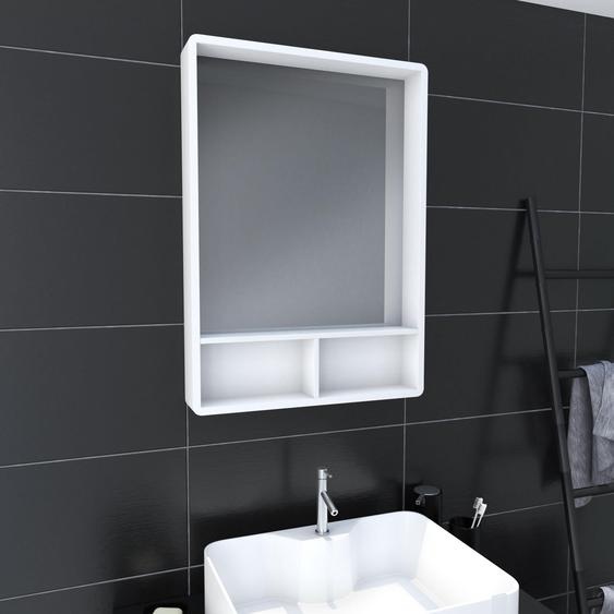 Miroir de salle de bain avec étagères, blanc mat, 50x70 cm, pivotant