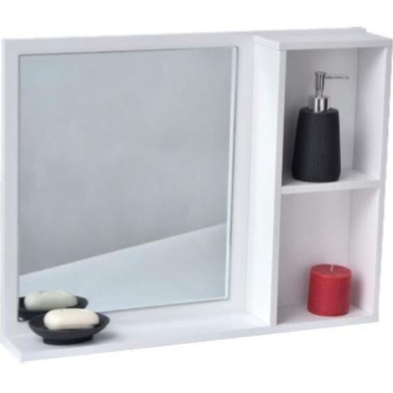 Miroir de salle de bain avec tablette et 2 niches - Blanc - Contemporain / Design - Laqué