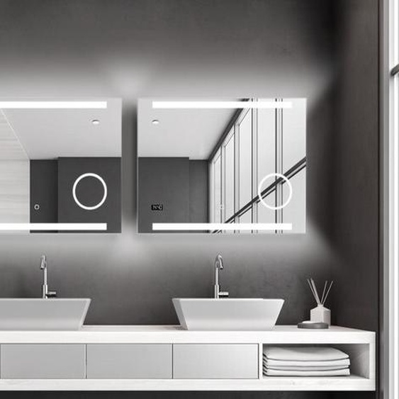 Miroir de salle de bain éclairé Talos King 80 x 60 cm miroir mural - miroir cosmétique éclairé - horloge digitale intégrée - cadre en aluminium de haute qualité avec interrupteur tactile - miroir lumineux avec couleur de lumière blanc neutre - miroir de