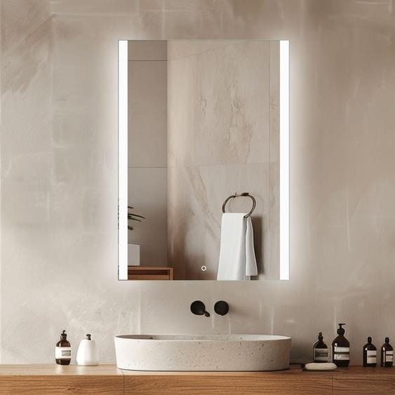 Miroir de salle de bain LED, 50x70 cm, éclairage latéral, interrupteur tactile