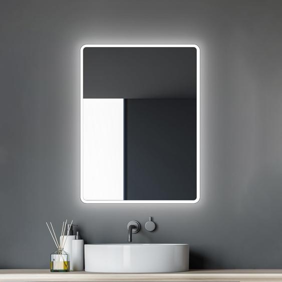 Miroir de salle de bain LED, 80x60 cm, lumière blanche neutre, cadre en aluminium