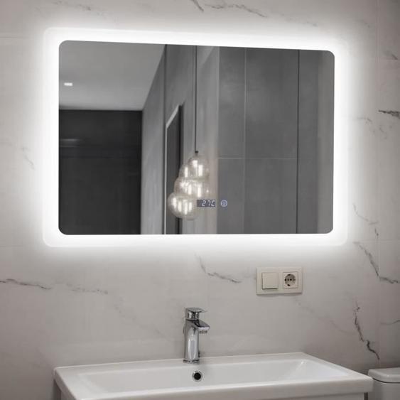 Miroir de Salle de Bain LED, Anti-Buée, Touche Tactile, Éclairage Réglable, Miroir Lumineux 60*80 cm, Miroir de Maquillage