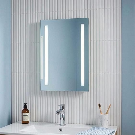 Miroir de salle de bain LED, dimensions 70x50 cm, alimenté par batterie, en aluminium
