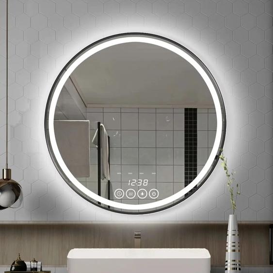 Miroir de salle de bain LED - Miroir de maquillage de 60 cm - Intensité réglable de 3000 à 6000K - Miroir éclairé - Cadre en acier inoxydable