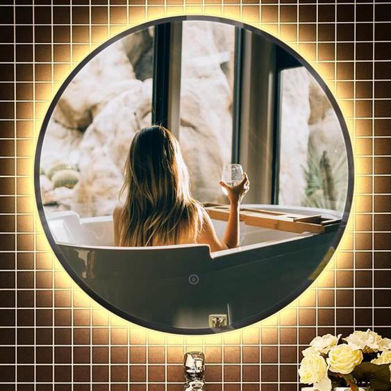 Miroir de salle de bain LED - Rond - Anti-buée - Noir - 70x70cm
