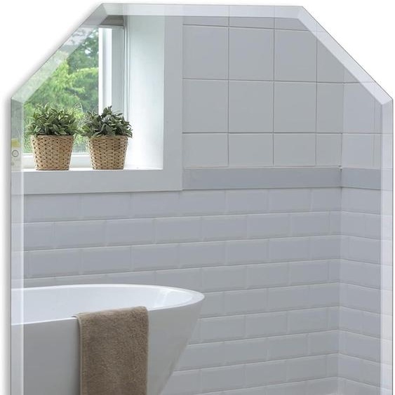 Miroir de salle de bain octogonal, sans cadre, 70x50 cm, avec bords biseautés
