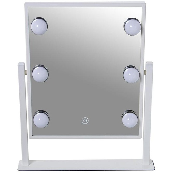 Miroir de salle de bain réglable avec éclairage, en acrylique, de couleur blanche, dimensions 30,7 x 6 x 36,4 cm