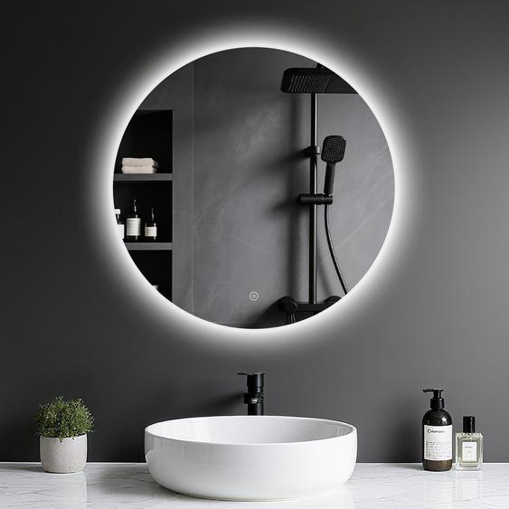 Miroir de salle de bain rond LED, 50 cm de diamètre, avec variateur dintensité, 3 couleurs de lumière et interrupteur tactile