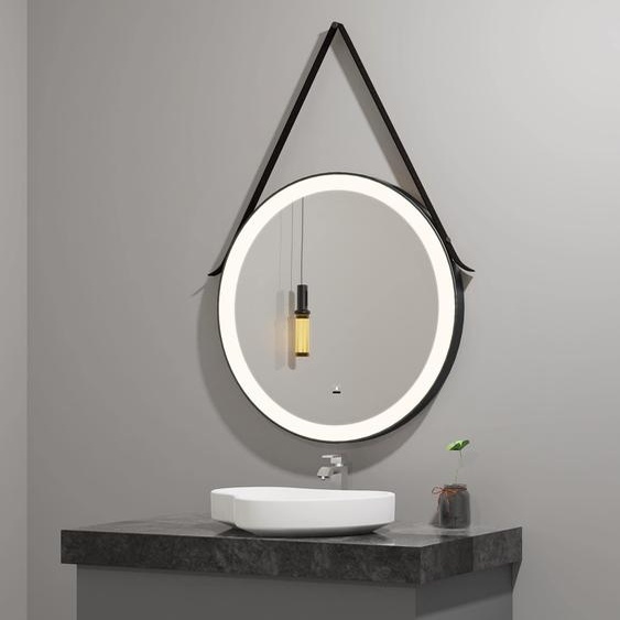 Miroir de salle de bain rond, noir, diamètre 60 cm, avec variateur dintensité