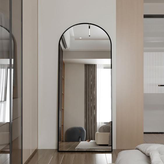 Miroir de Sol Cintré de 180 X 80, Miroir de Sol Suspendu, Miroir Mural, Miroir de Dressing, Noir