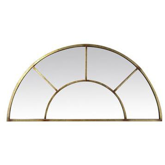 Miroir demi lune effet fenêtre métal doré 92x46cm