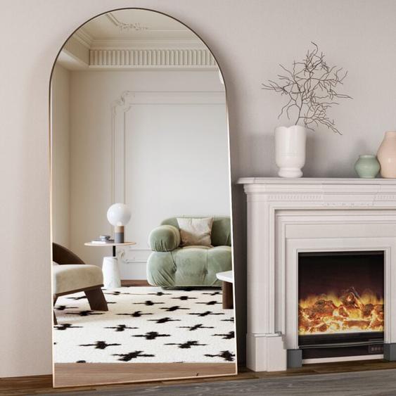 Miroir en arc sur toute la longueur, miroir de sol 180 x 80 cm, miroir de sol autoportant sur toute la longueur avec support pour chambre à coucher,
