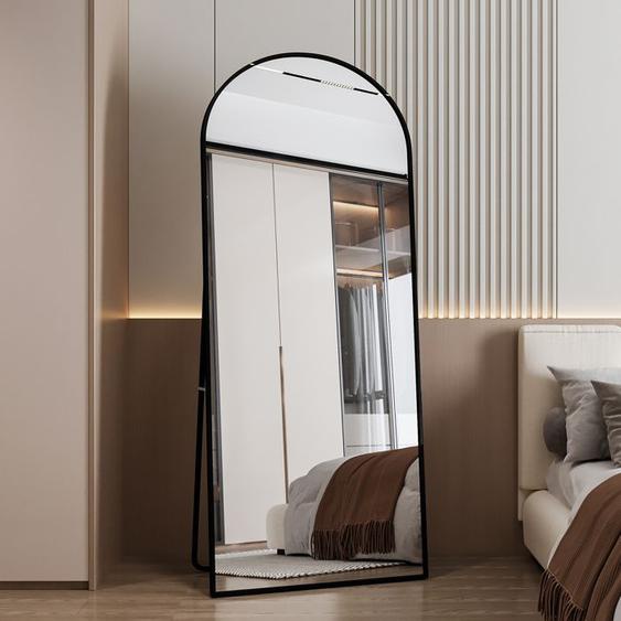 Miroir en pied avec cadre en alliage daluminium, SOMUBI, Miroir sur pied 180 x 80 cm , verre trempé, Miroir de sol arqué ,Noir