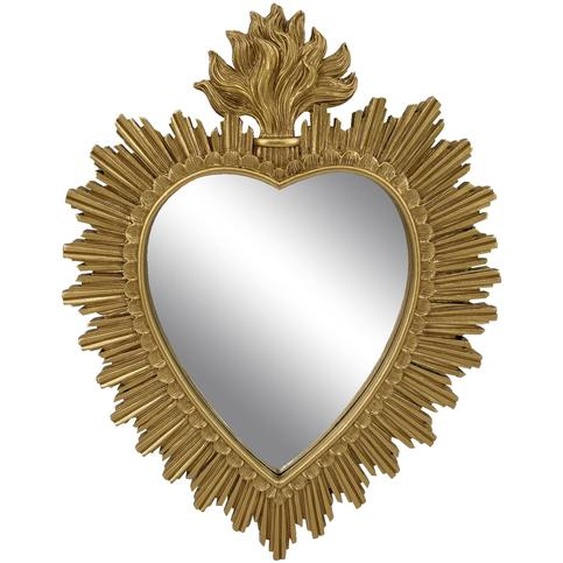 Miroir ex-voto forme cœur, polyrésine dorée -